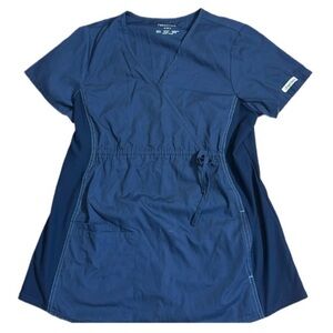 Cherokee Women’s small Nursing maternity scrub top. Navy blue top with pockets